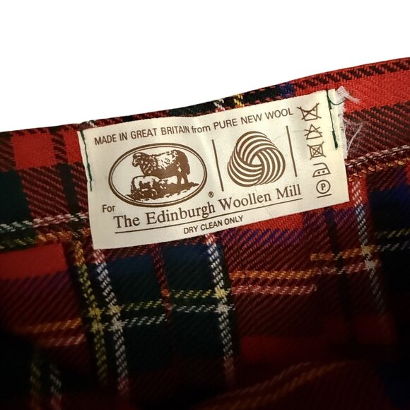 Vintage 70s Edinburgh Woolen Mill Kilt Wrap Skirt Women's Red Multi Plaid Belted - Picture 9 of 10